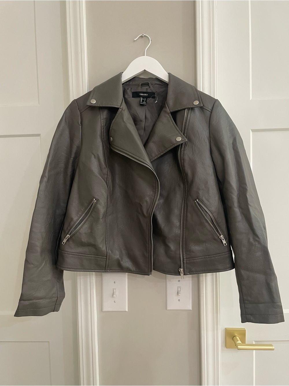Forever 21 Gray Faux Leather Moto Jacket
